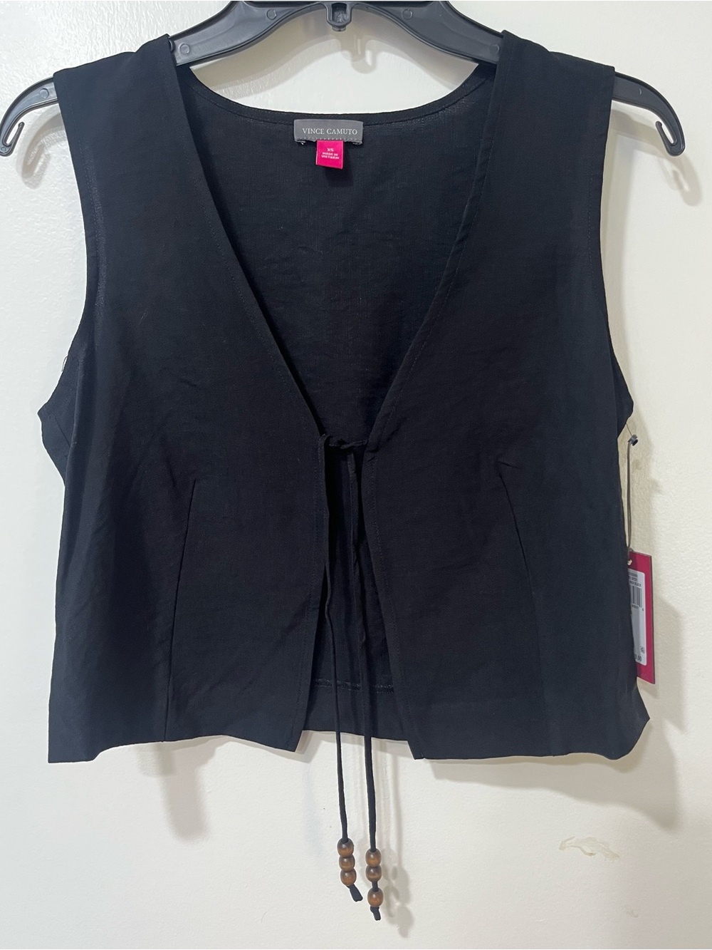Vince Camuto Black Sleeveless Tie-Front Vest Top